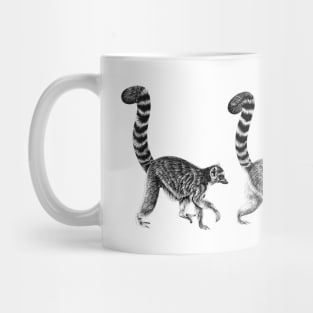 Three walking ring-tailed lemur monkeys Mug